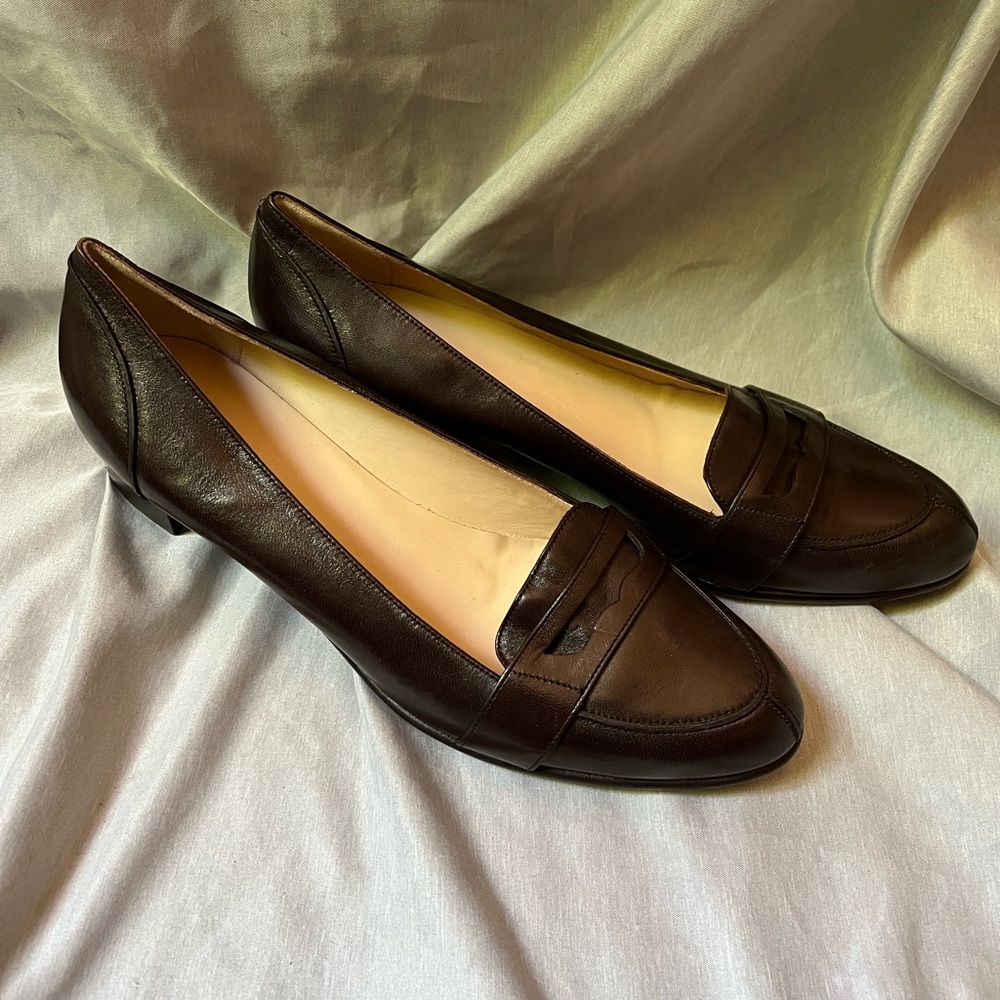 Gucci Chocolate Brown Calf Leather Loafer Kitten Heel Size 9